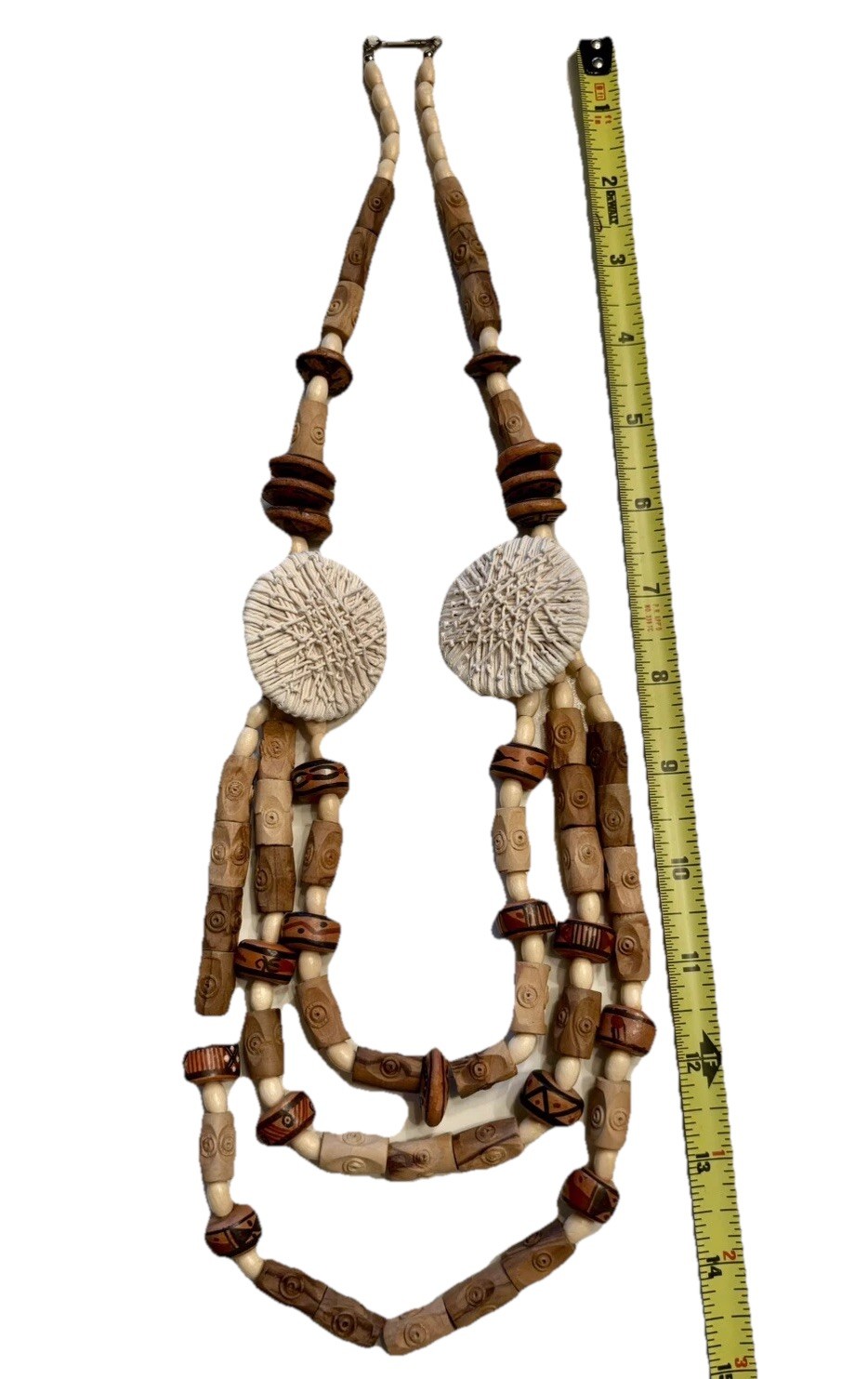 BOHO Tribal Chunky Wood Beaded Necklace Multi Triple Strand Statement 24-28”