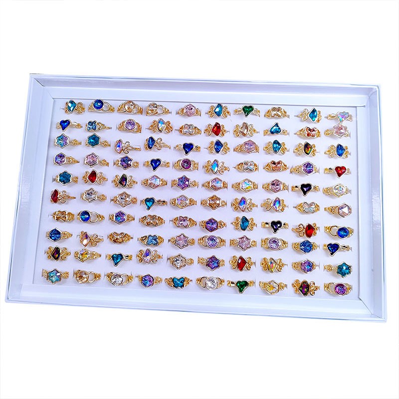 10-100pcs Wholesale Artificial Crystal Gemstone Rings Butterfly Fashion Jewelry