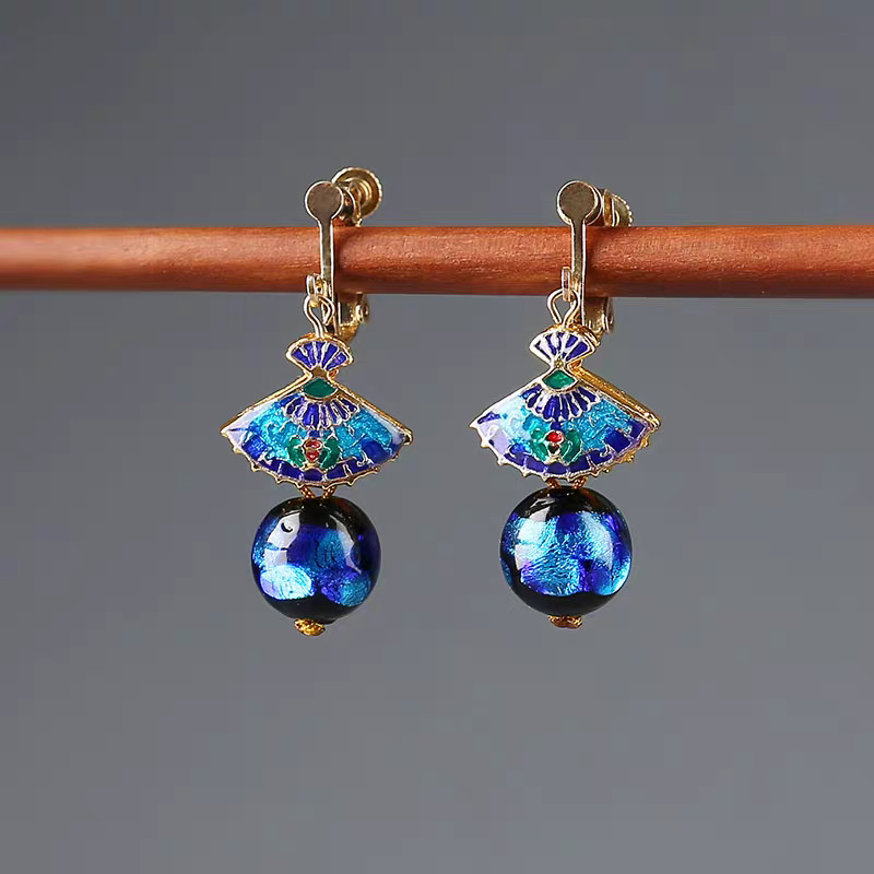 Enamel Earrings Drop Dangle Vintage Chinese Ethnic Style Jewelry for Women