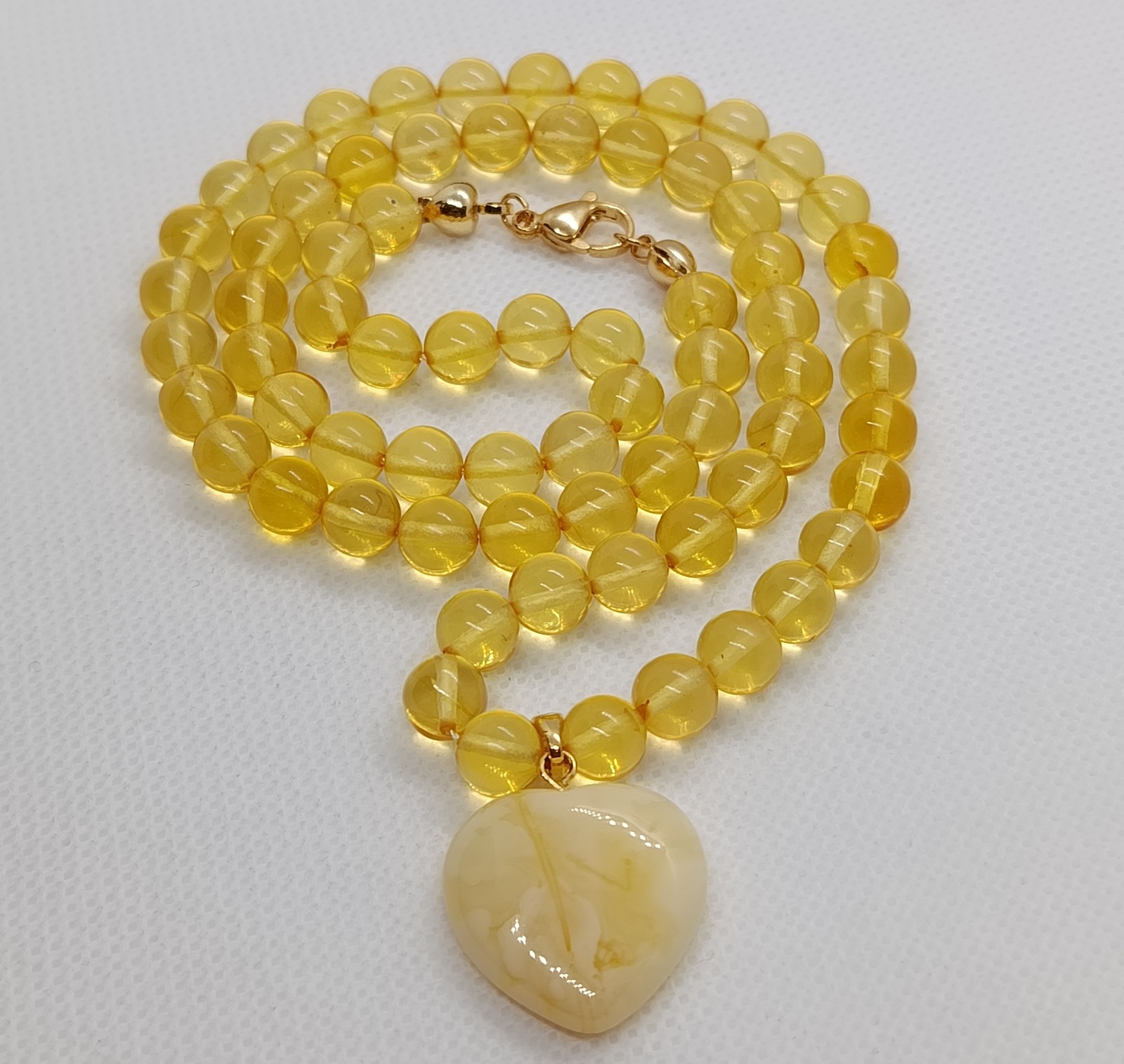 Gunuine Baltic Amber Yellow Multicolor Round Beads Necklace Heart 15.7g