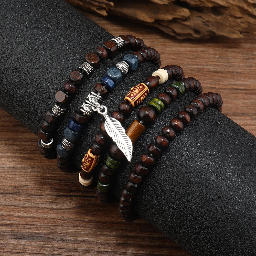 10Pcs Vintage Bohemia Men’S Bracelets – Fashion Stylish Leaves Wristwear Accesso