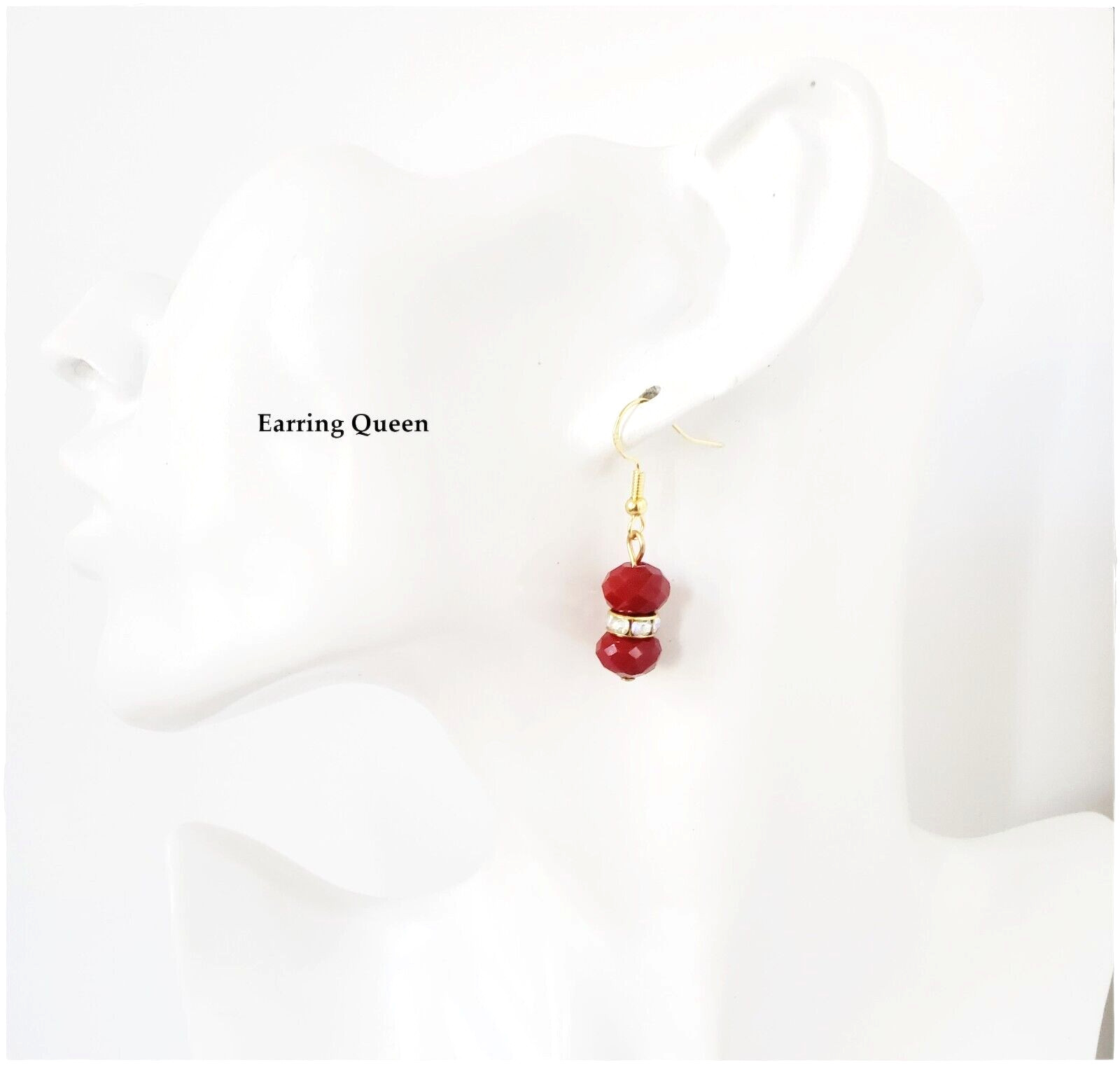 Red Crystal Dangle Rhinestone Earrings Wedding Anniversary Birthday Gift Women