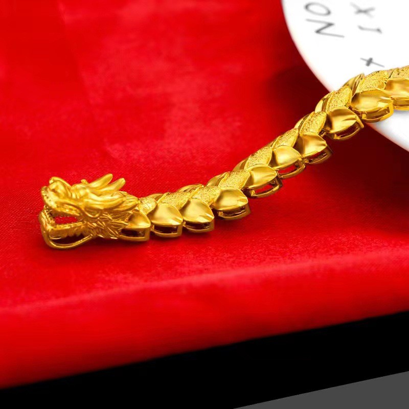 Men’s Dragon 22k 23k 24k Gilding Yellow Gold Gp Bracelet 8.2inch30g