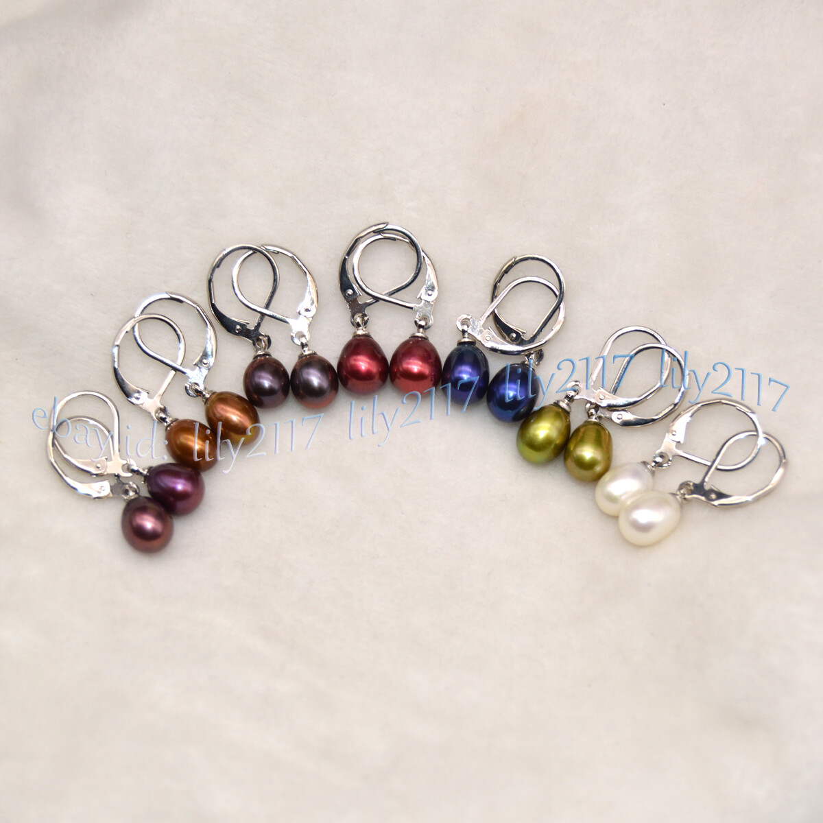 7-8mm Multicolor Natural Freshwater Pearl Drop Dangle Silver Leverback Earrings