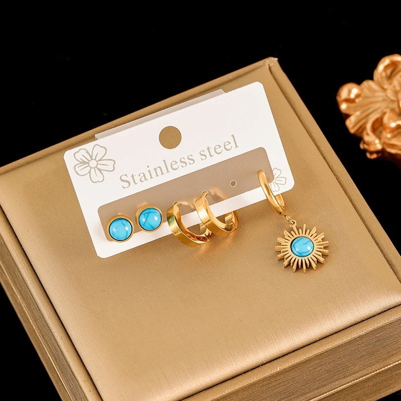 316L Stainless Steel Earrings Set Women Fashion New 18K Gold Plated Ear Waterpr