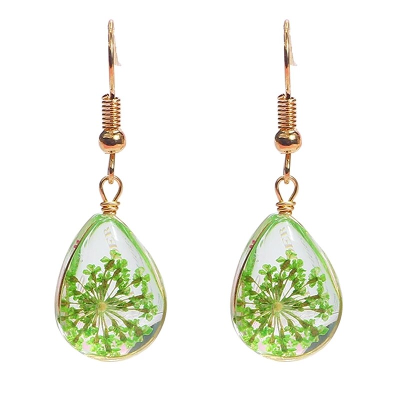 REAL Flower Earrings Dried Pressed resin glossy rose daisy gold Cottagecore cute