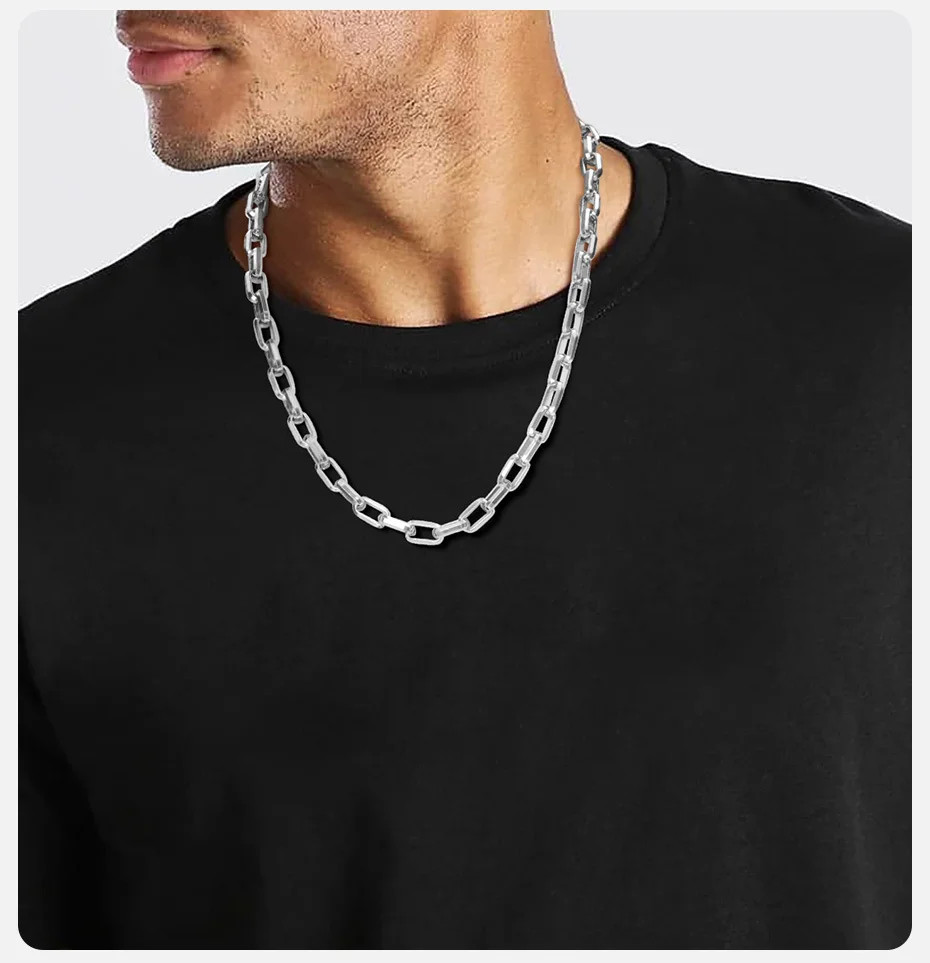 Stainless Steel Necklace Rectangular Link Chunky Heavy Chain Men Jewelry