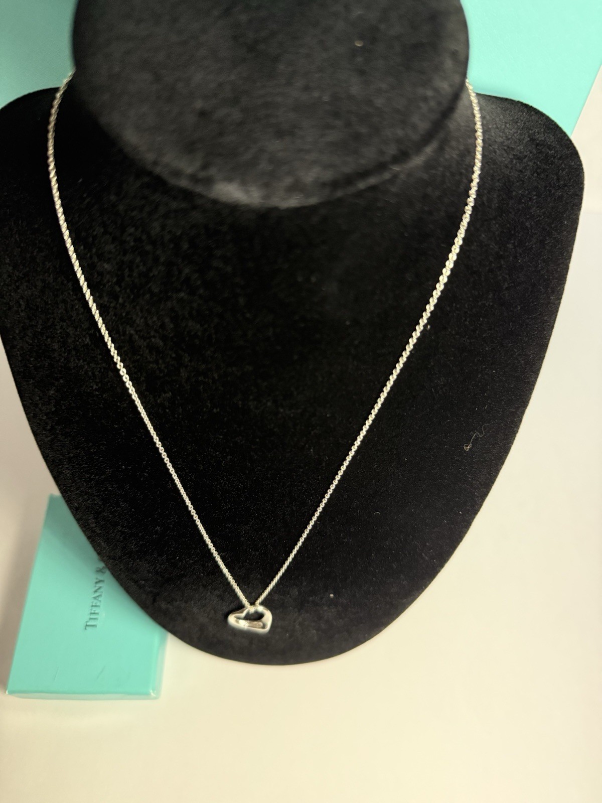 Tiffany & Co Silver Heart Charm Pendant Necklace 16 in Cable Chain Spring Ring