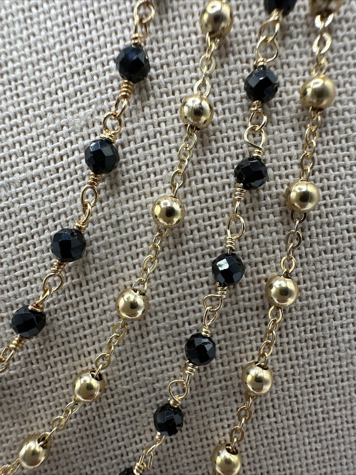 Bellezza Gold Dainty Black Spinel Beaded Layered Chains Necklace Italy 18”