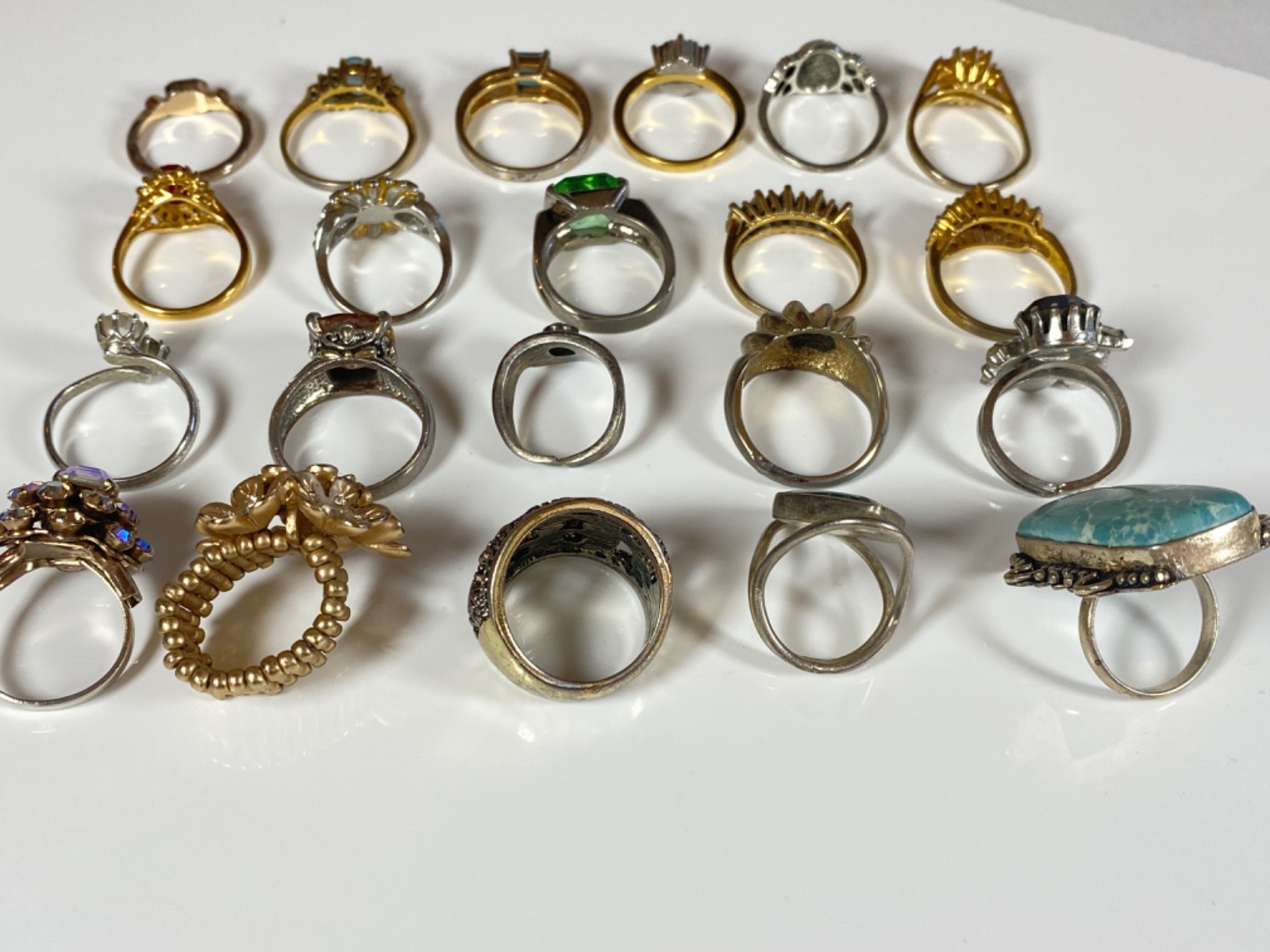 HUGE LOT OF 21 Rings Various Styles Sizes Mexico, 18K GE, PL, etc. NO STERLING