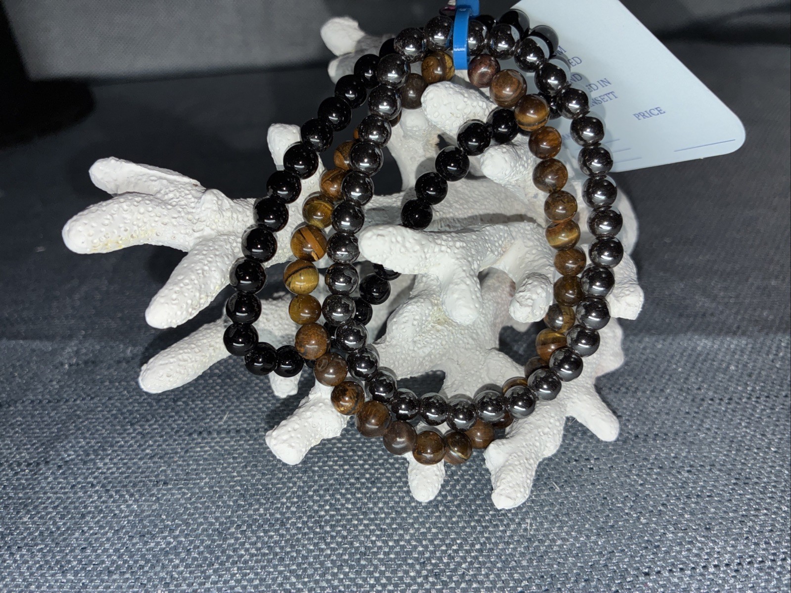 Semi Precious Stone ONYX, HEMATITE & TIGER EYE – 3 Beaded Stacking Bracelets