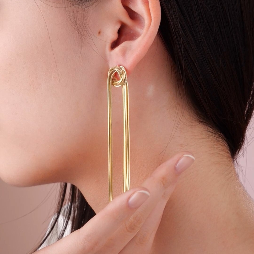 18k yellow gold gp 925 silver tassel strings stud drop dangle designer earrings