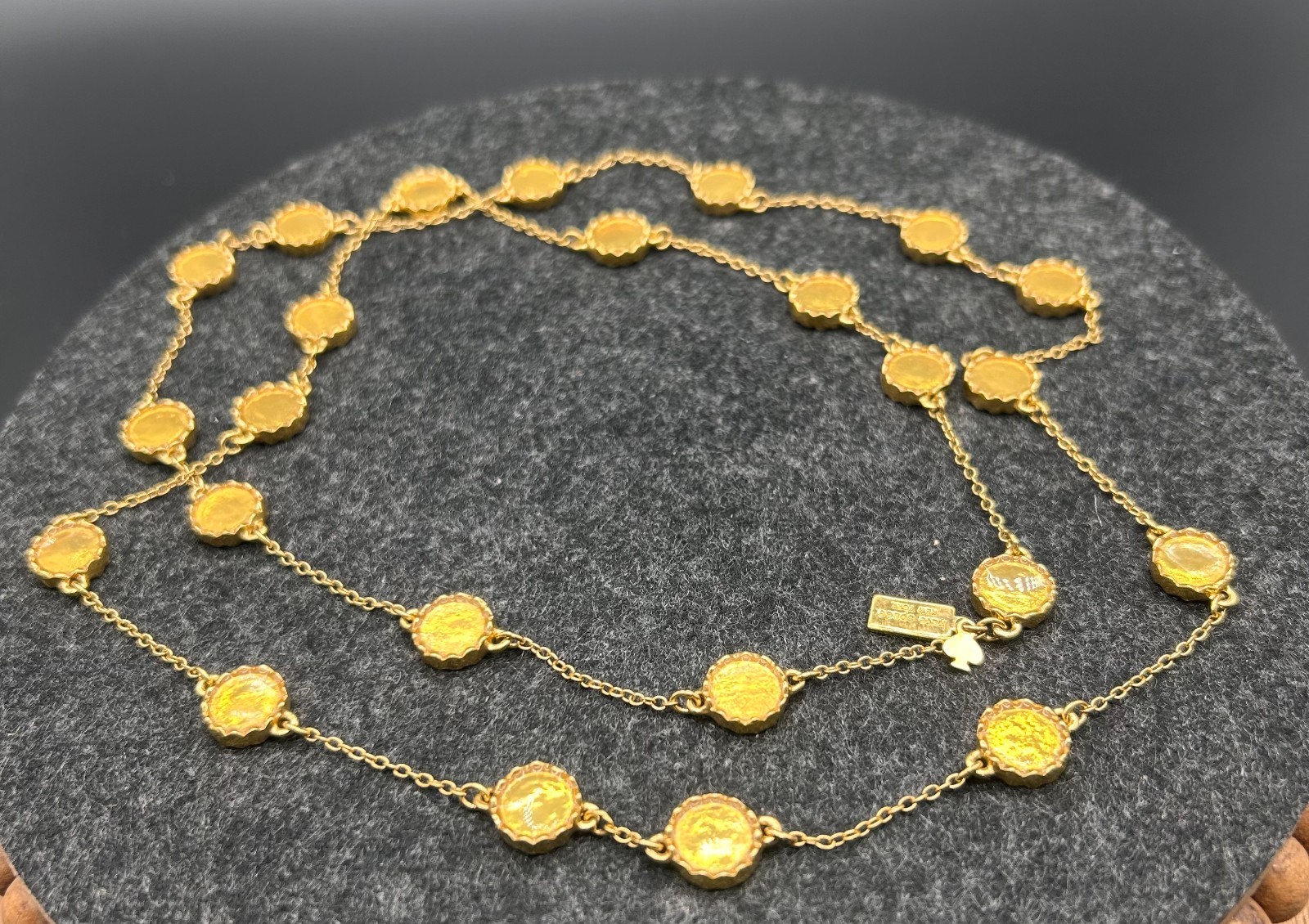 Kate Spade New York Gold Tone Round Scalloped Bezel Station Long Necklace 32 in