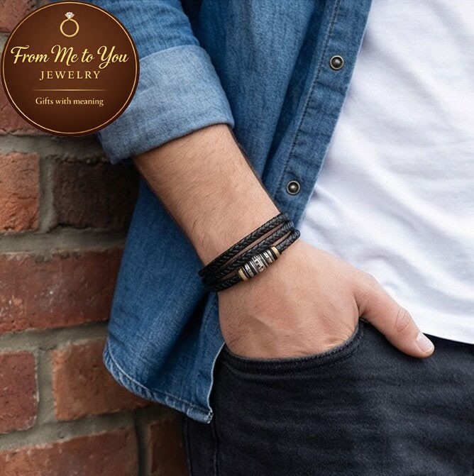 Gift for him, Leather Love bracelet engraved for valentines day.