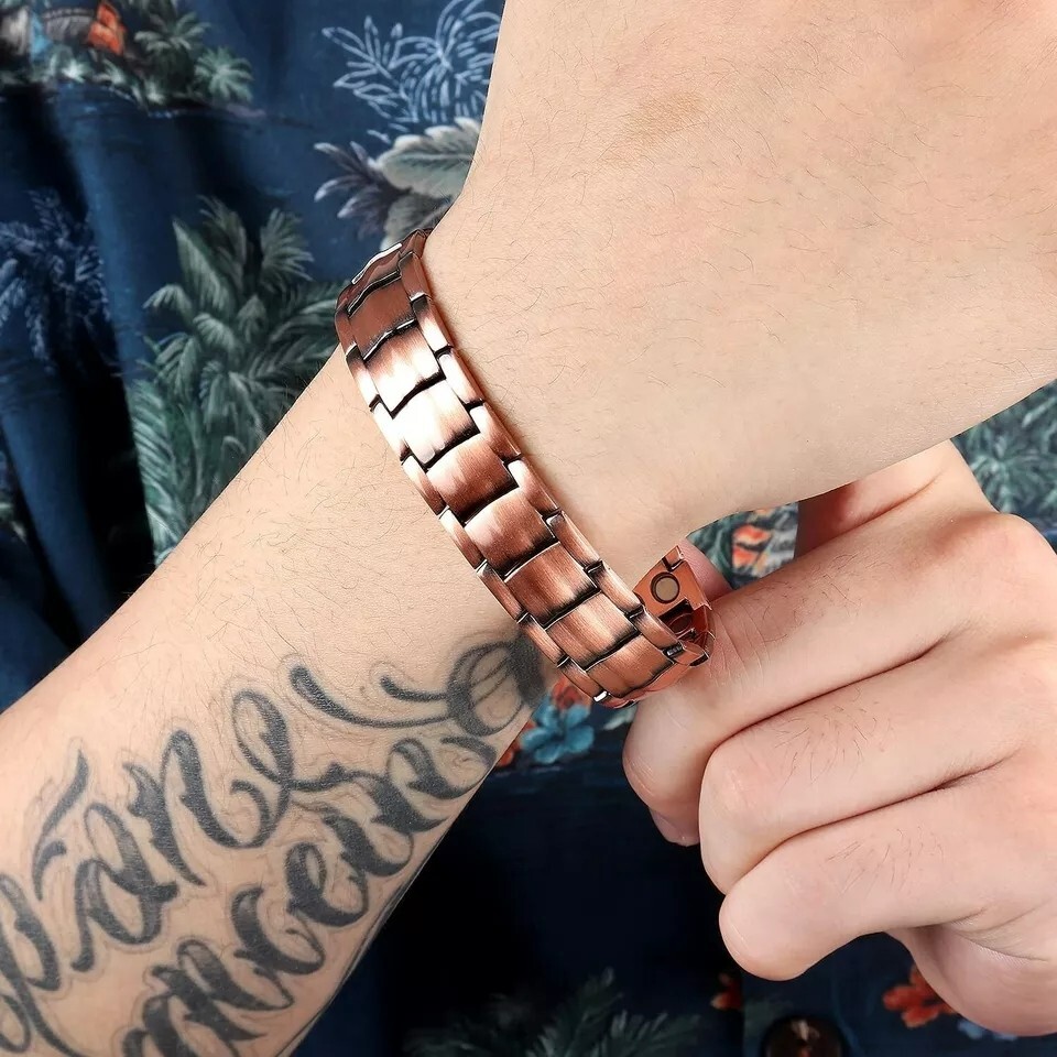 Men Bracelet Magnetic Therapy Arthritis Pain Relief Healing Pure Copper Bangle