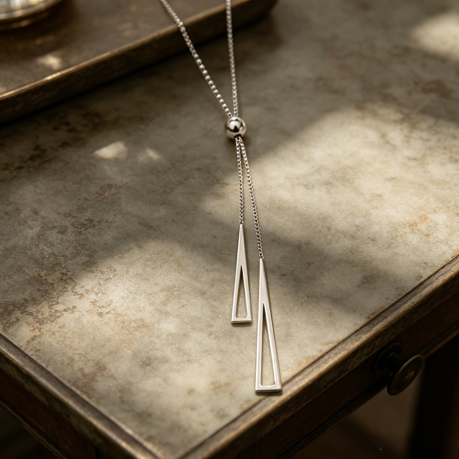 Minimalist Y Drop Necklace Hollow Triangle Pendant Long Chain Neck Jewelry