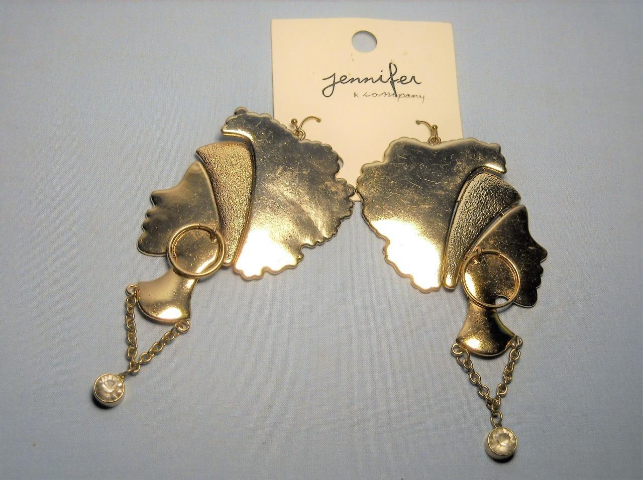 Gold Tone Earrings by Jennifer Silhouette of African Woman – Statement Earrings