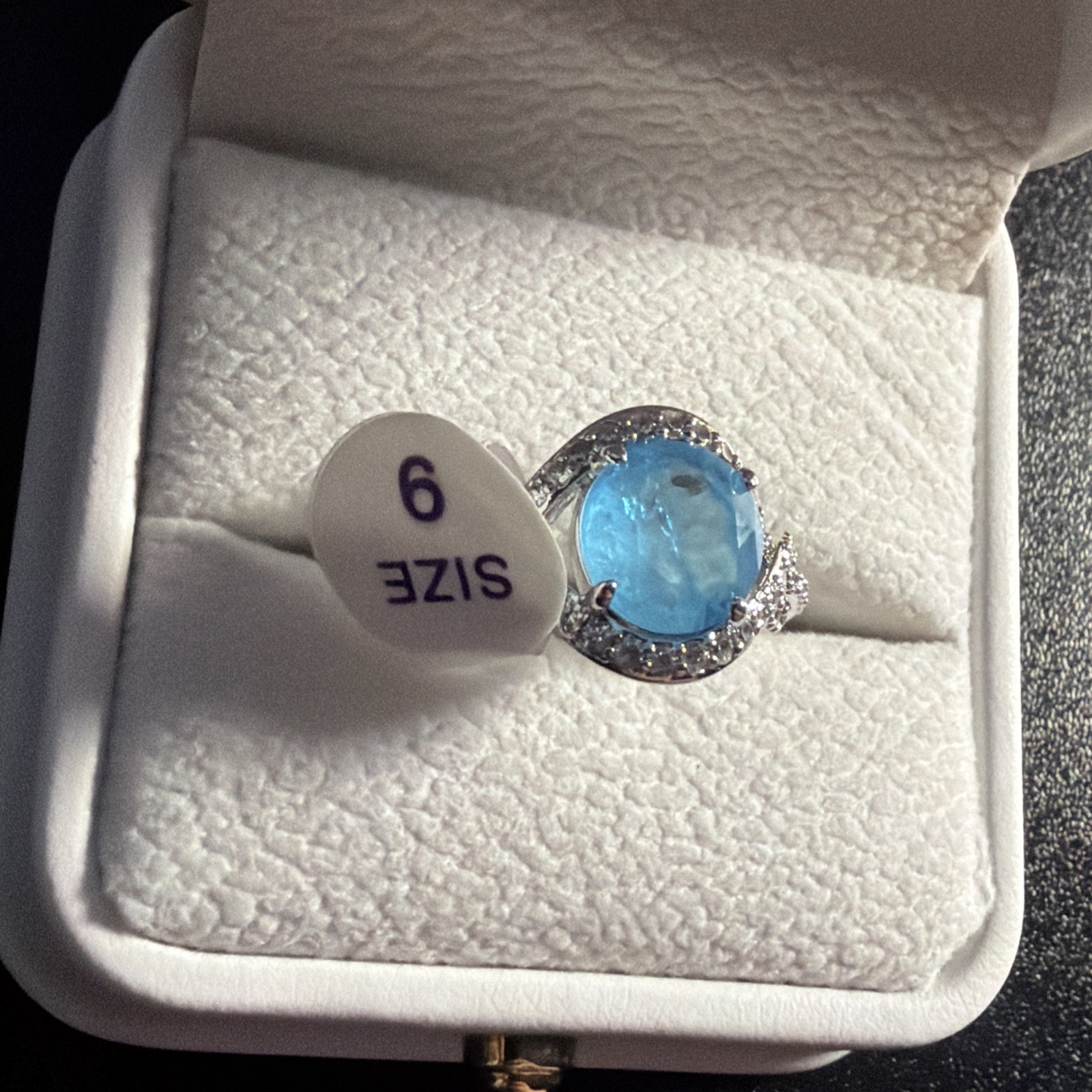 Light Blue Halo Ring S925 With CZ Accents Size 9