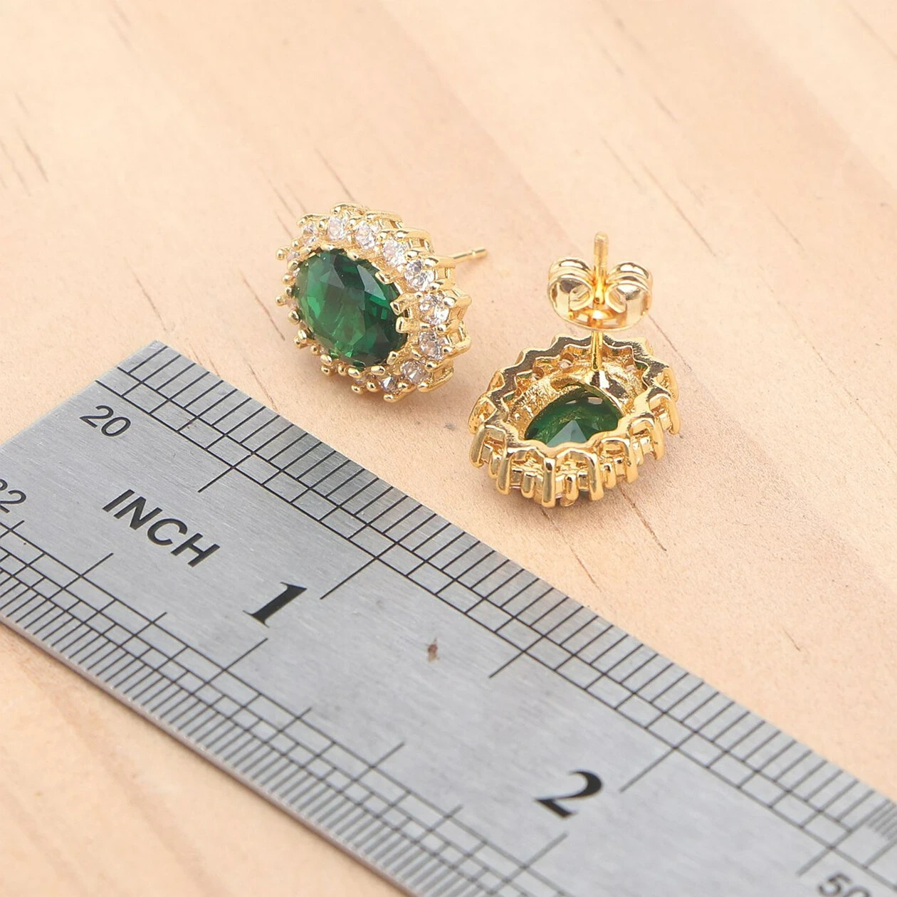 925 Sterling Silver CZ Green Emerald Oval Ring Earrings Pendant Necklace Set