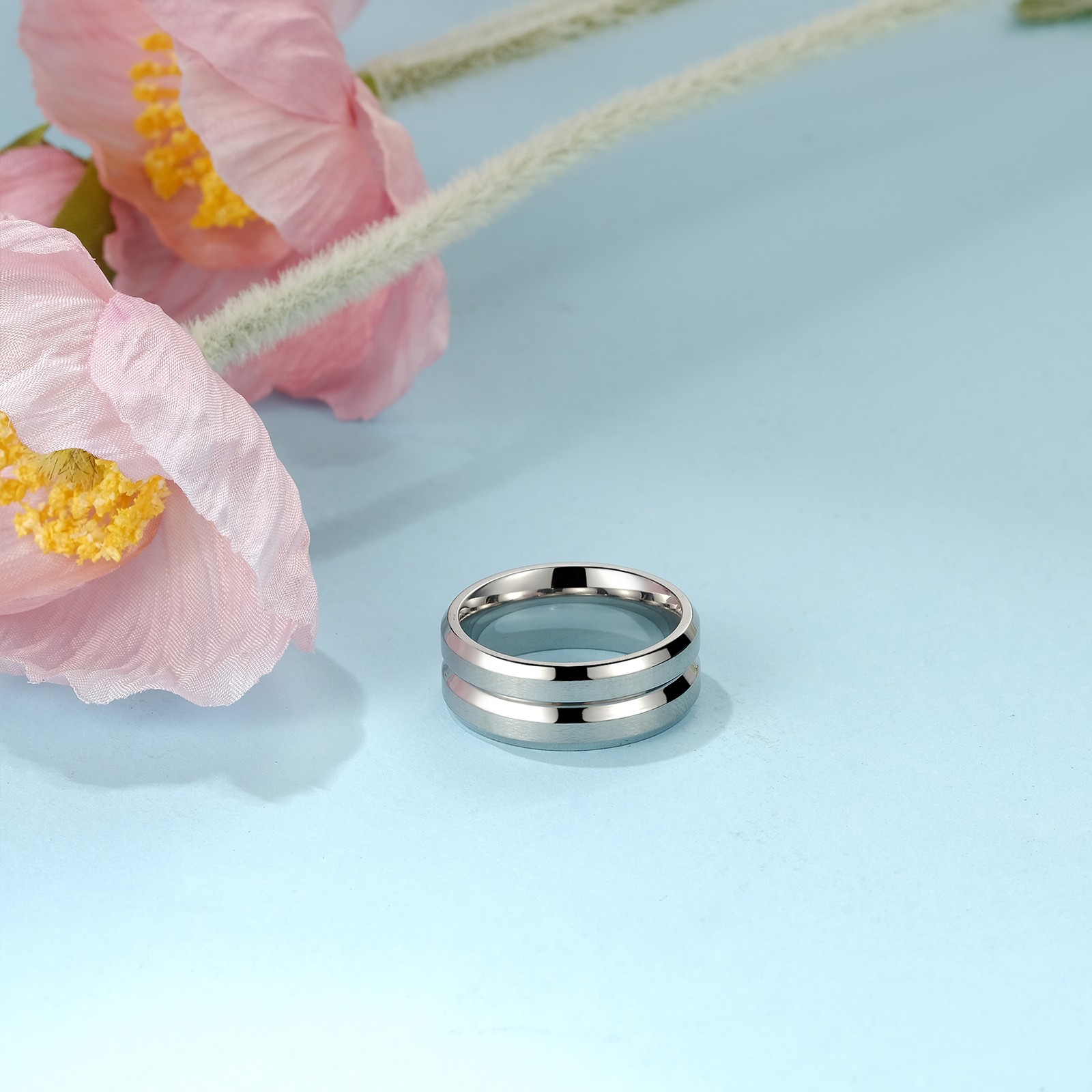 Couples Men Women Stainless Steel Ring Set Cubic Zirconia Stacking Wedding Band