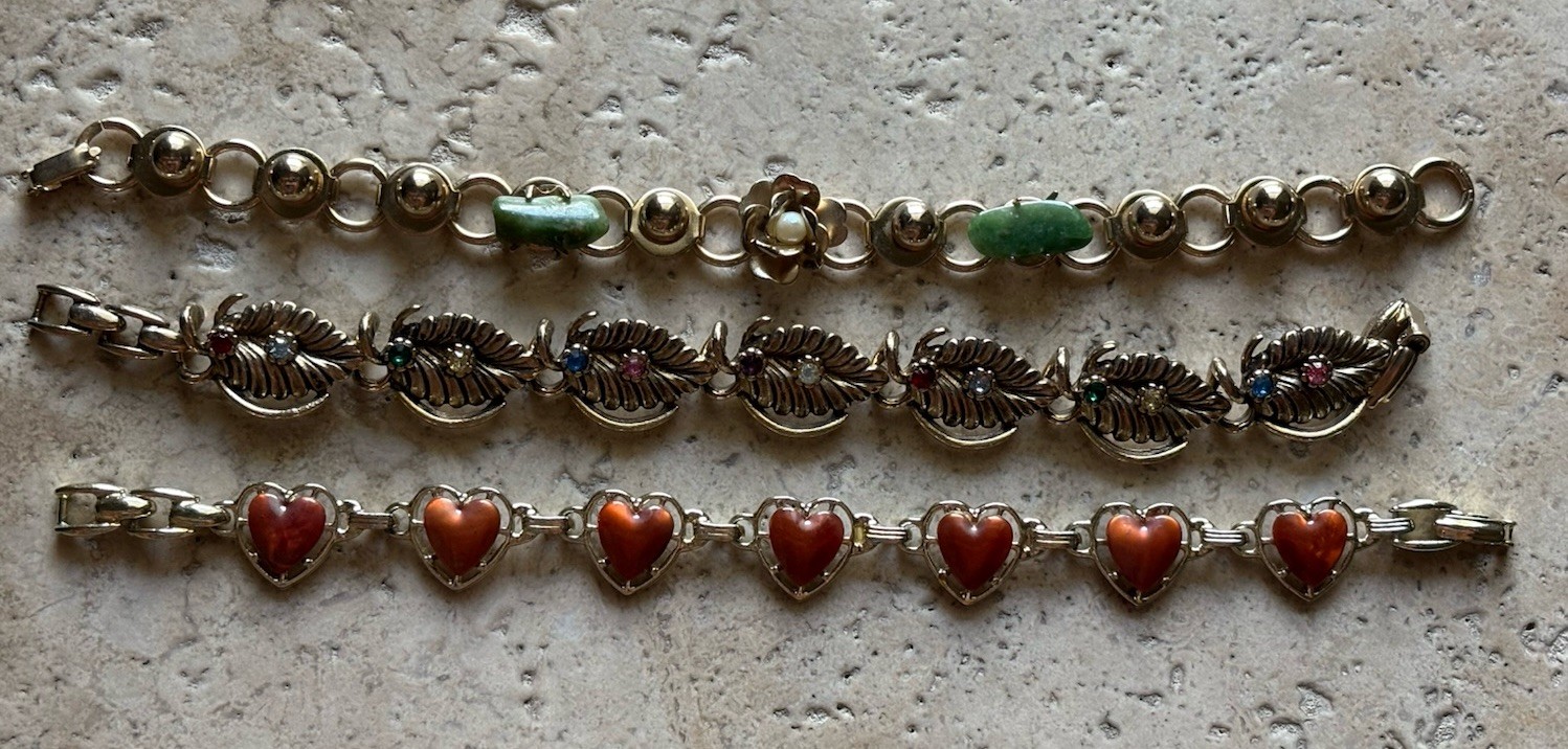 Bracelets Lot Of 3 All Are Gold Tone With Various Colored Stones 7”