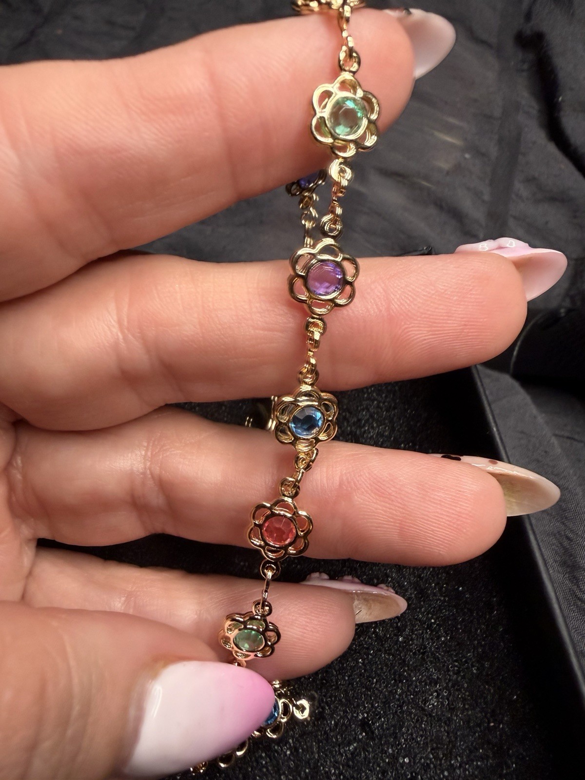 Gold Filled Floral Bracelet AAA CZ Multi Color Flower Link Bracelet 7–8 Inch