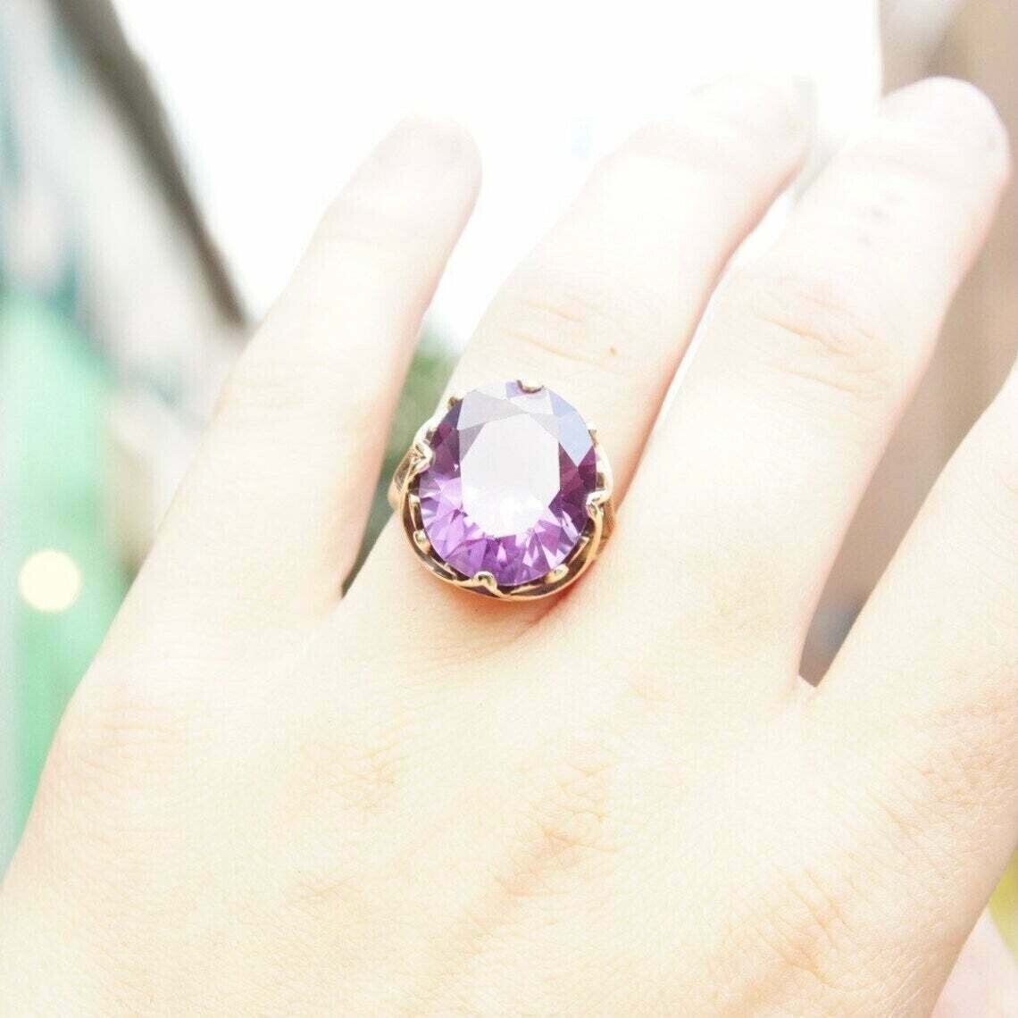 2Ct Round Simulated Purple Amethyst Women’s Ring 14k Yellow Gold Plated Silver