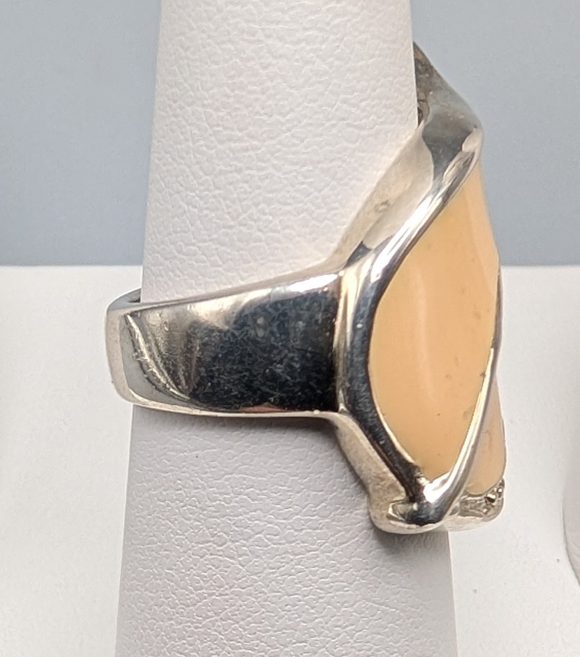 AF Design 925 Sterling Silver Cream Enamel CZ Leaf Ring Size 5 11.26g