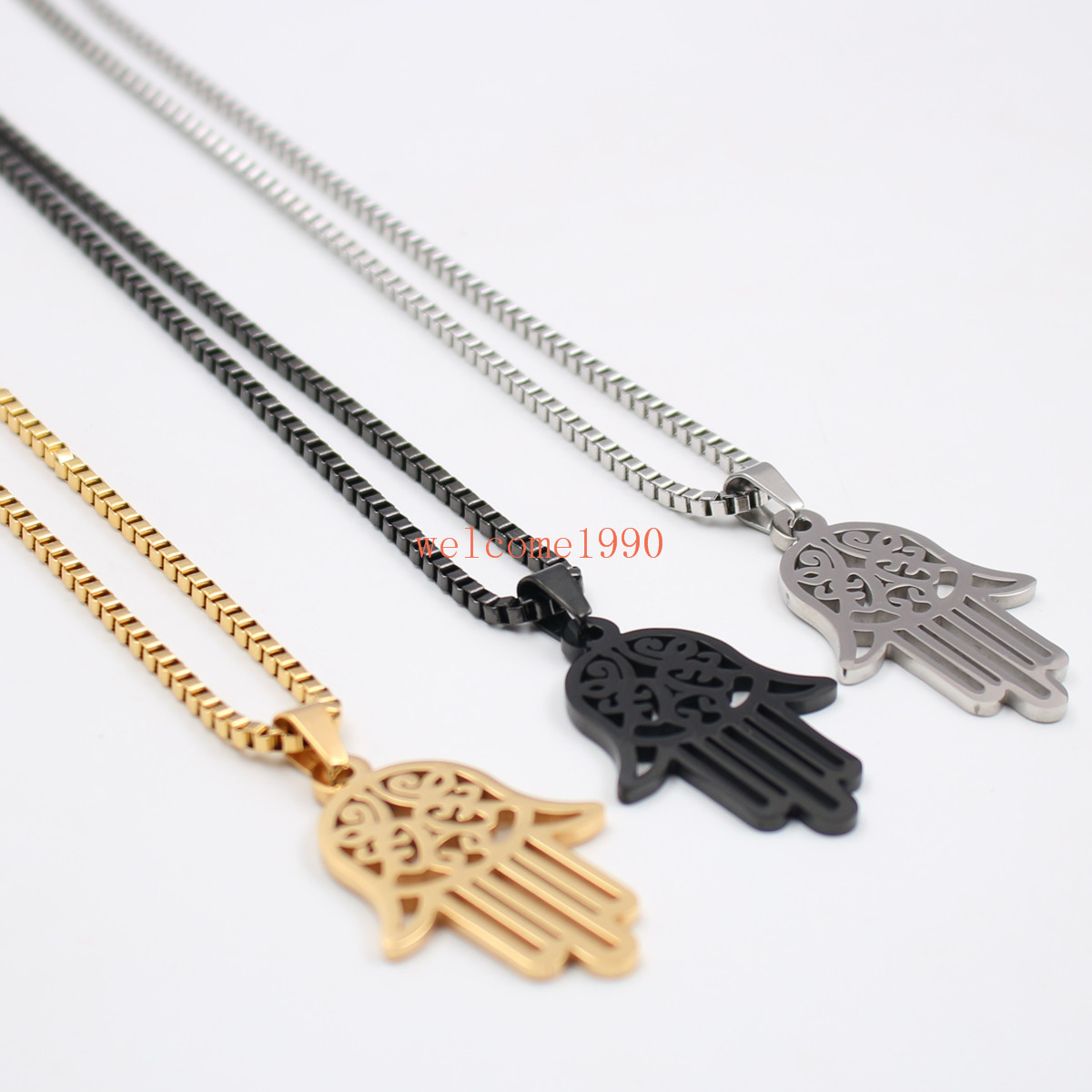 Stainless Steel religions Open Hand Pendant Rolo Chain Necklace Fashion 18-32”