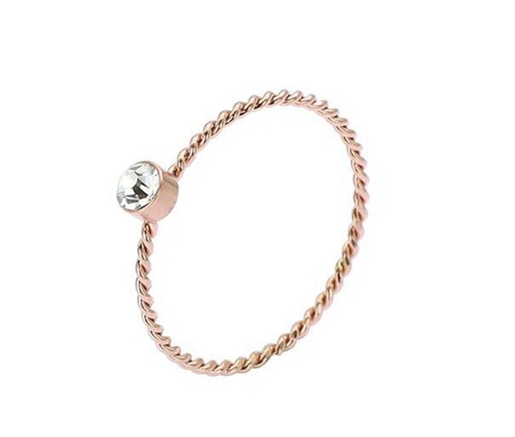 Women Rose Gold Plated Cubic Zircon Drill Titanium Stainless Steel Ring 5-8