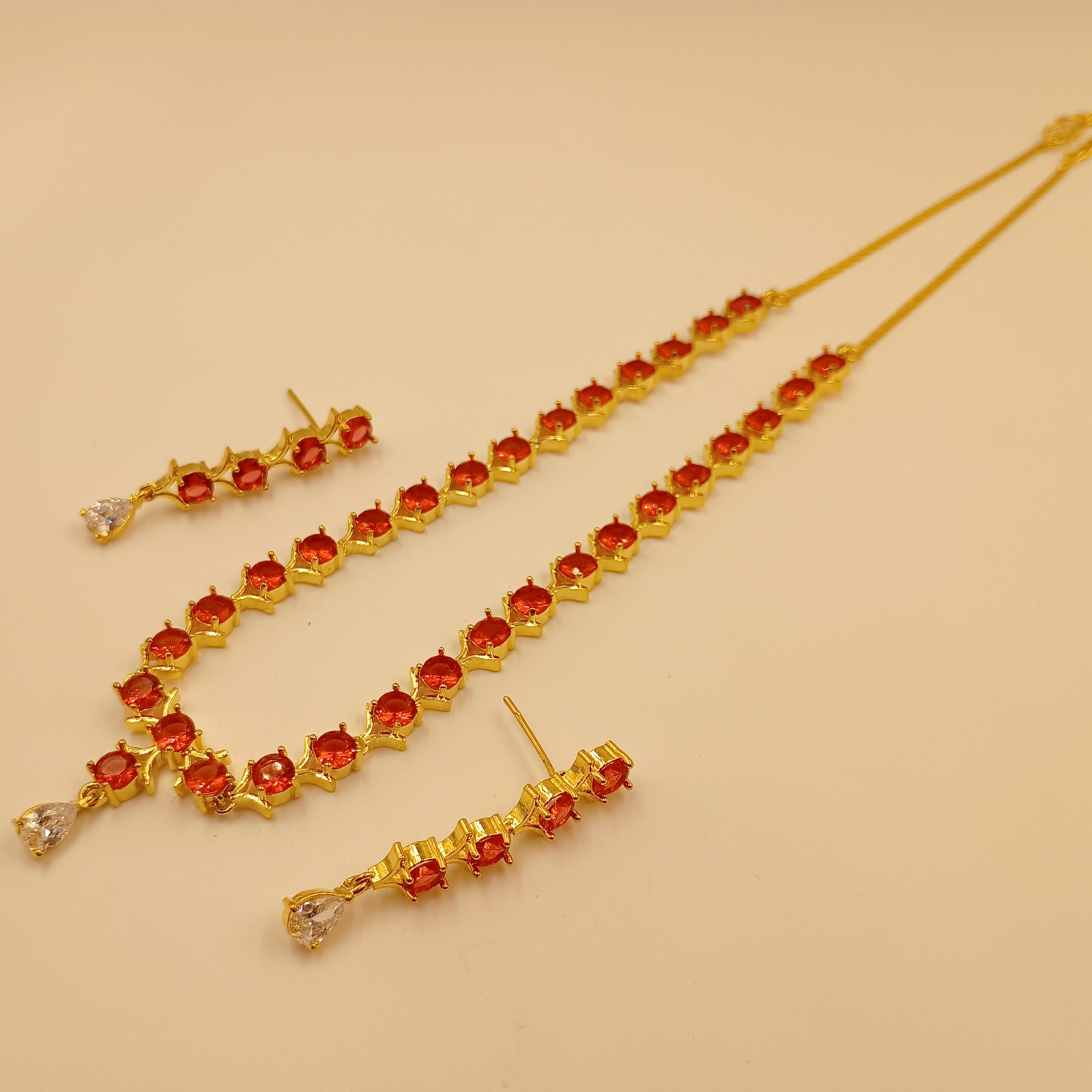 Red Garnet Necklace Set 22k Gold Plated Jewelry Set for Women Gift
