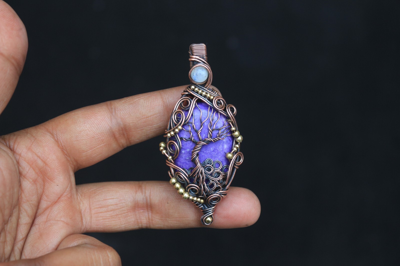 Tree Of Life Copper Wire Wrap Jewelry Purple Charoite Boho Pendant NK665