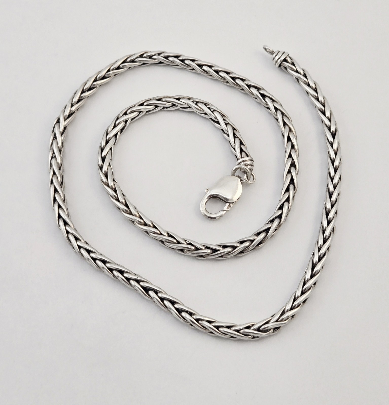 Vintage Sterling Silver Wheat Spiga Braided Chain Necklace 21″ 53g Heavy