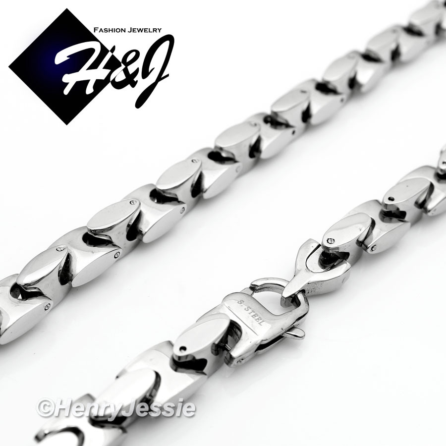 18-40″Stainless Steel 8mm Silver Interlock Chain Black Plated Cross Pendant*H2