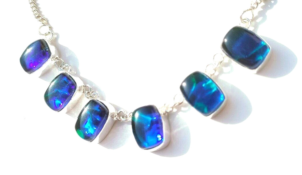 925 Silver Necklace Australian Triplets Opal Gemstone Handmade Jewelry Necklace