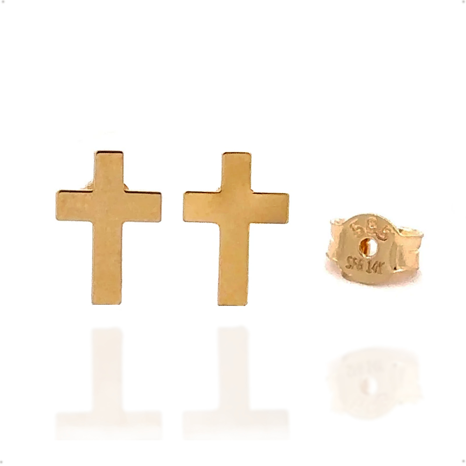14k Solid Gold – Dainty Cross Stud Earrings – For Unisex Adult – Made in Italy