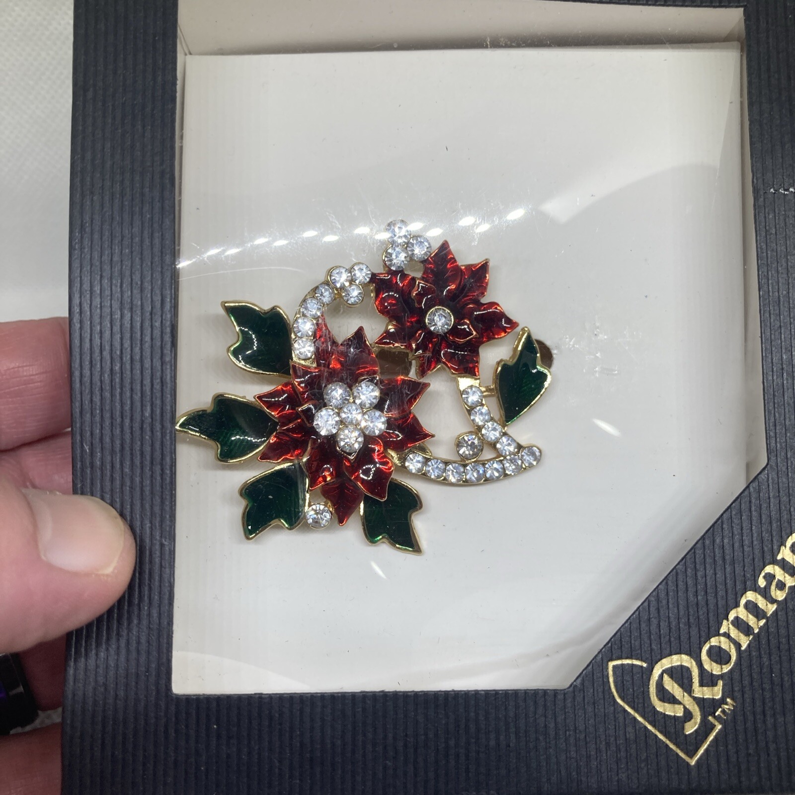 New Boxed Roman Inc Colorful Jeweled Christmas Flower Brooch Pin