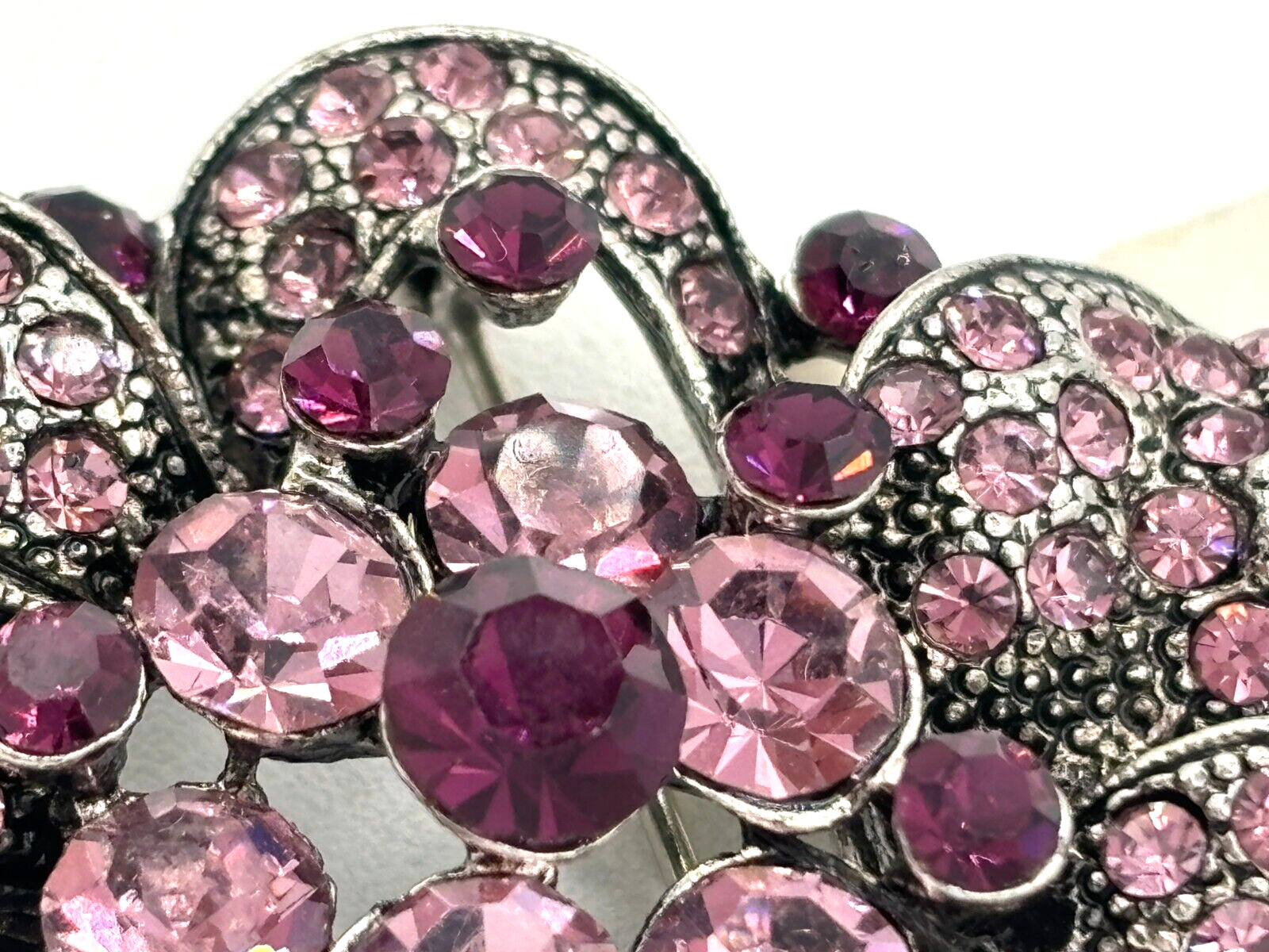 Express Crystal Floral Rhinestone Brooch PurplePink Silvertone Statement Pin NWT