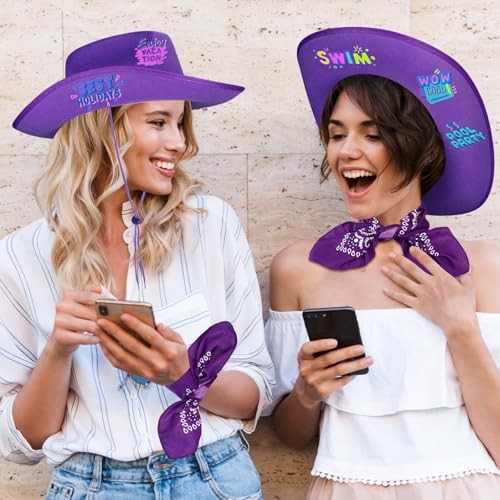 12 Pcs Cowboy Hats with Bandanas, Bulk Adjustable Felt Western Cowgirl Hats