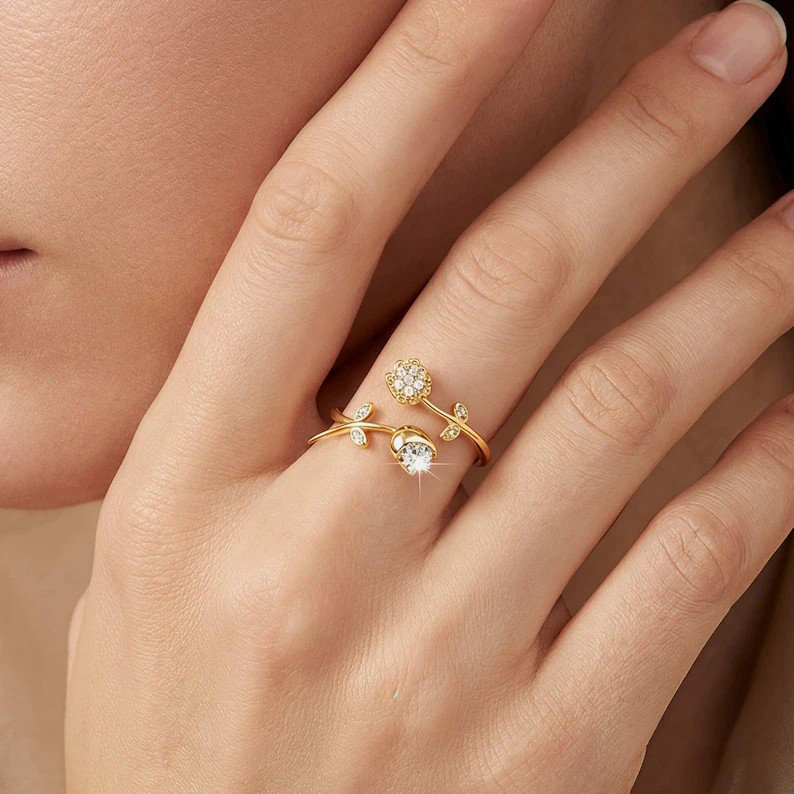 2 ct Round Cut Simulated Diamond Bypass Flower Band Ring 14k Yellow Gold Over
