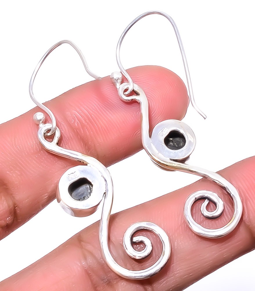 Copper Black Turquoise Silver Handmade Earring 1.95″ M1598