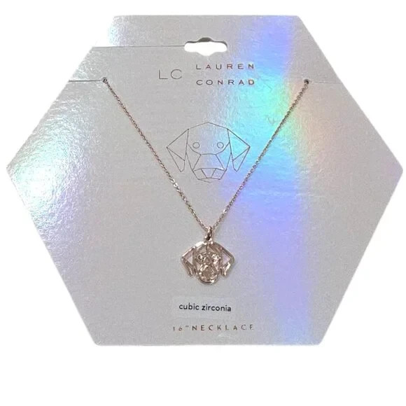 LC Lauren Conrad Trendy Rose Gold Plated Cubic Zirconia Dog Pendant Necklace