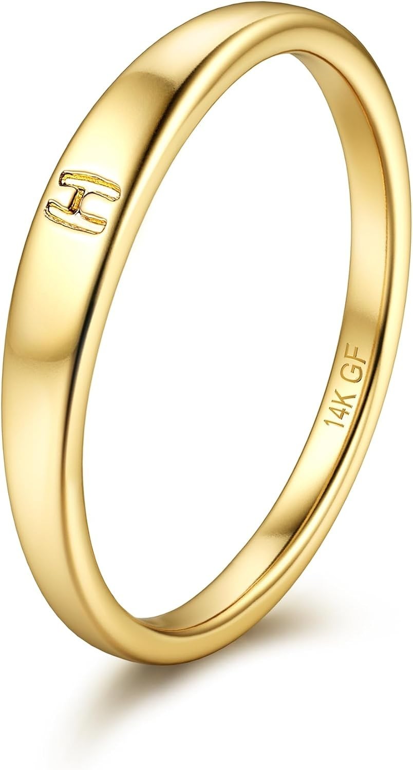Gold Filled Initial Rings for Women 14K Gold Signet Rings Dainty Gold Ring Ta…