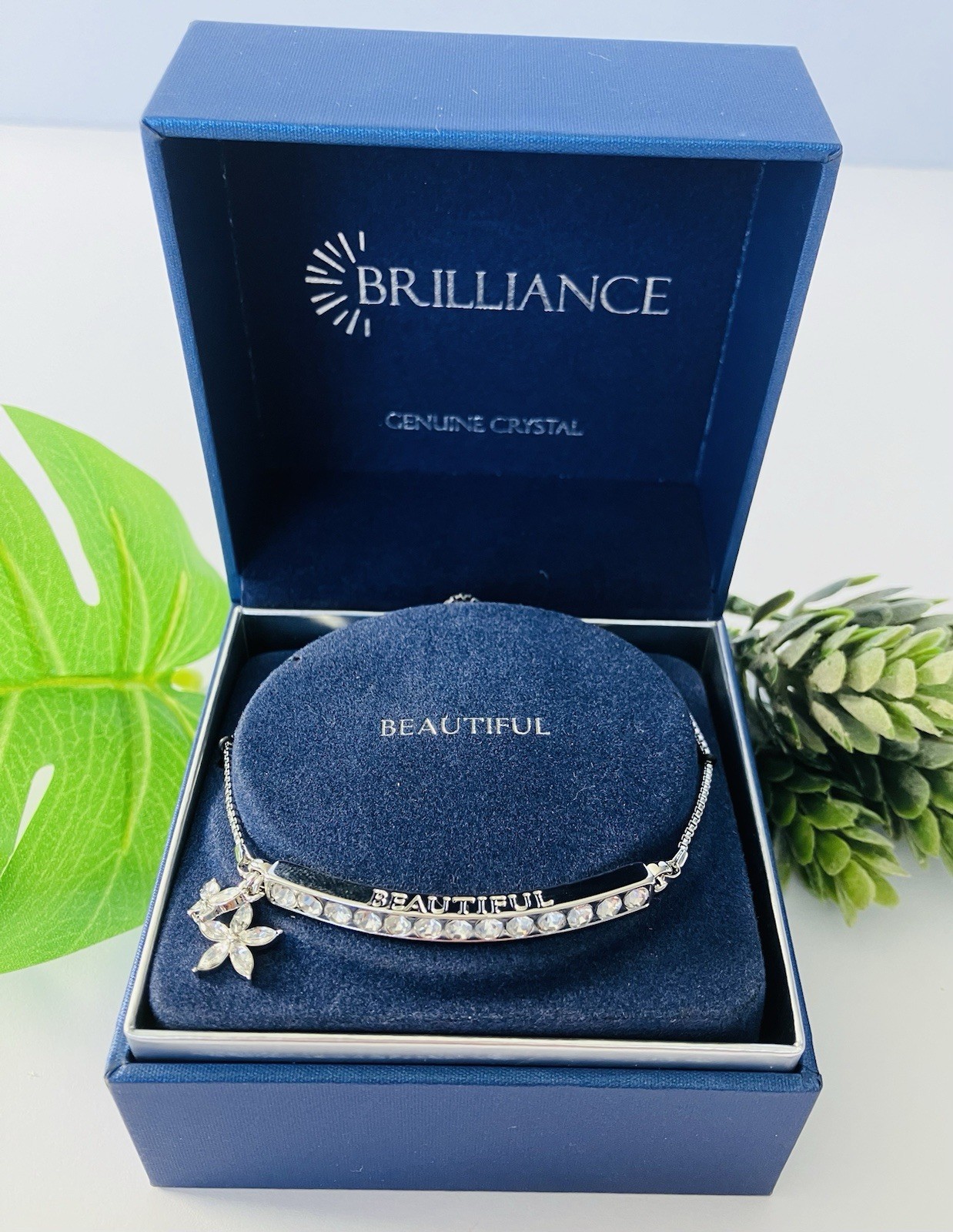 BRILLIANCE Charm Bracelet ” BEAUTIFUL” with Crystals from SWAROVSKI New In Box