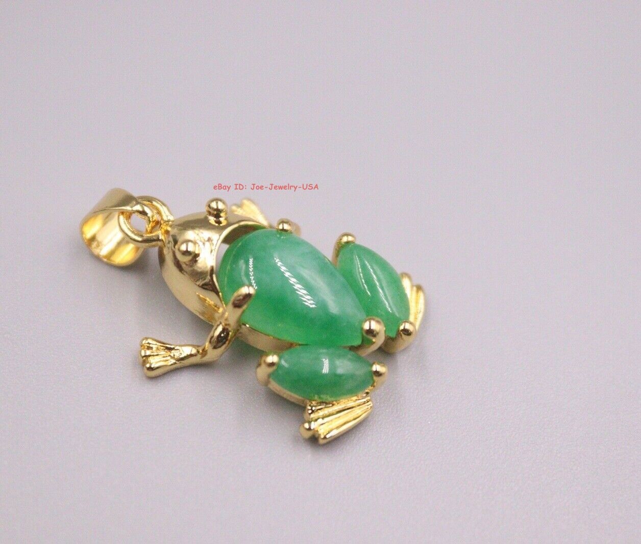 Yellow Gold Pated Aolly with Heated Green Jade Frog Pendant 1.10inch H