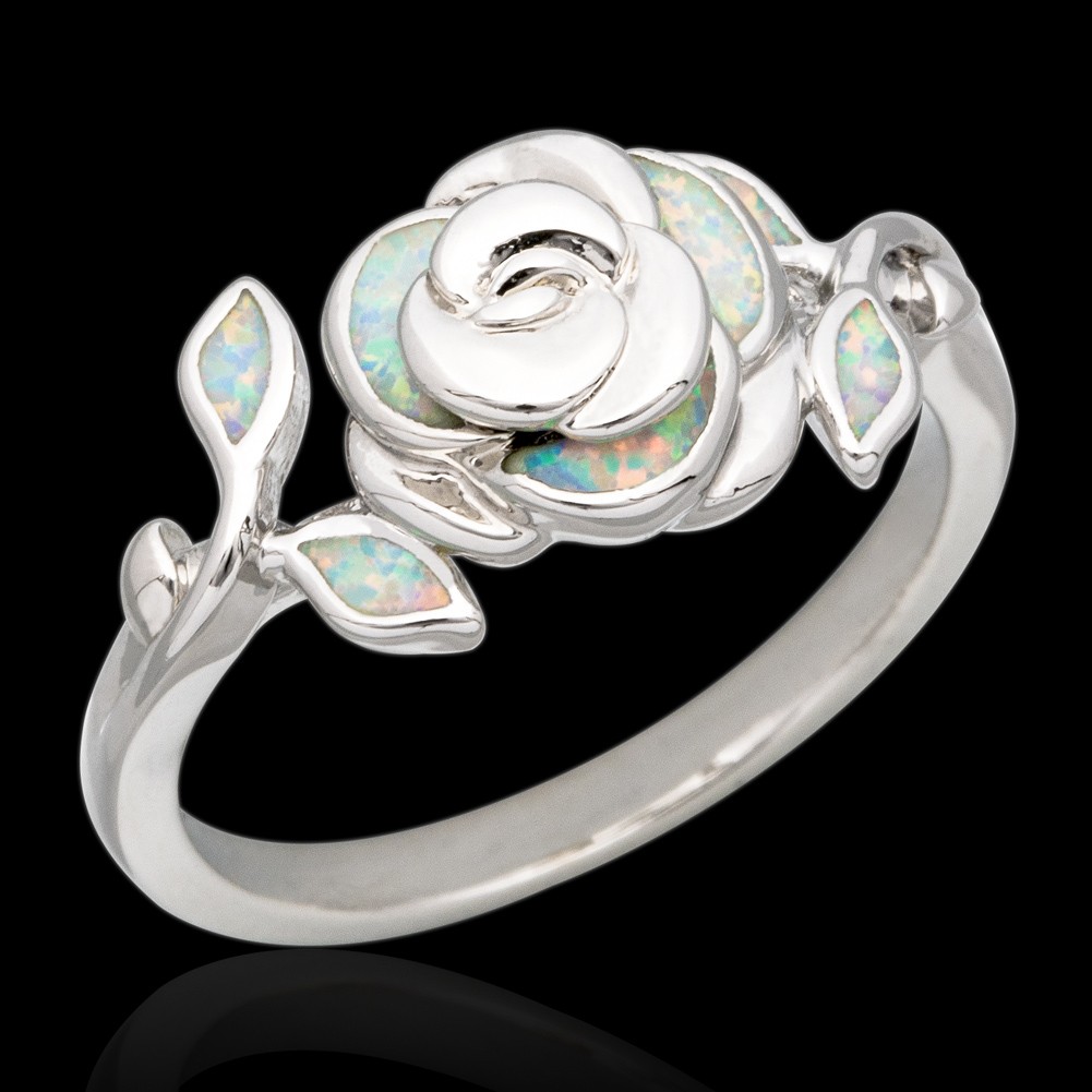 3D Flower White Fire Opal Silver Jewelry Holiday Women Cocktail Ring 6 7 8 9 10