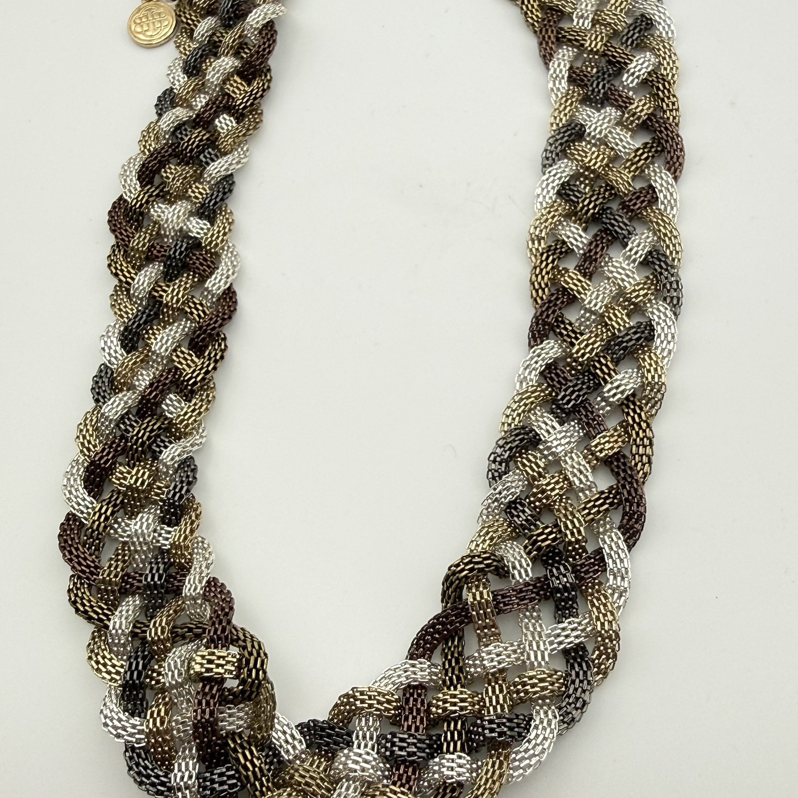 Dana Buchman Braided Mesh Chain Statement Necklace Gold Silver Black Tone