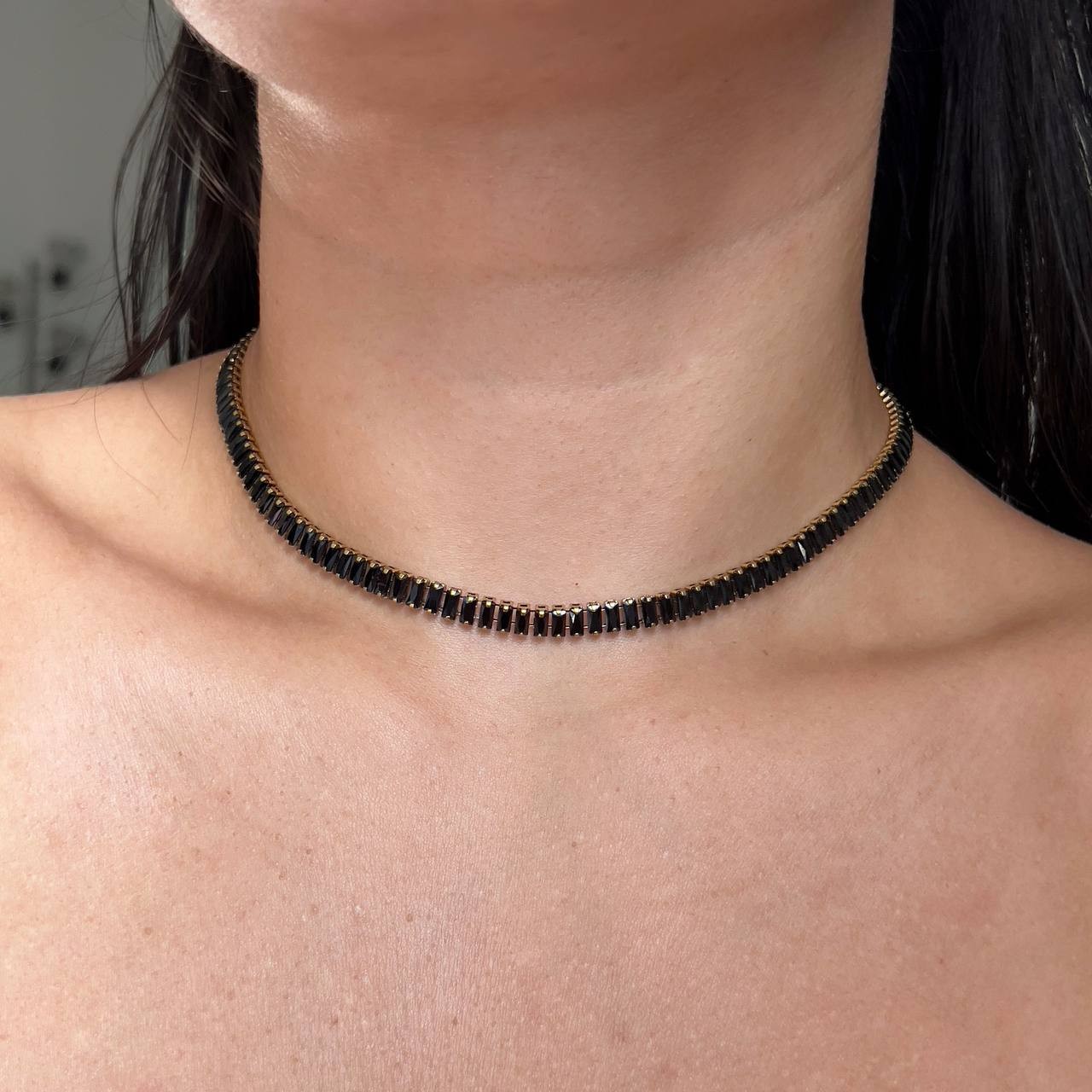 Crystal Baguette Necklace Gold Stainless Steel Women’s Choker