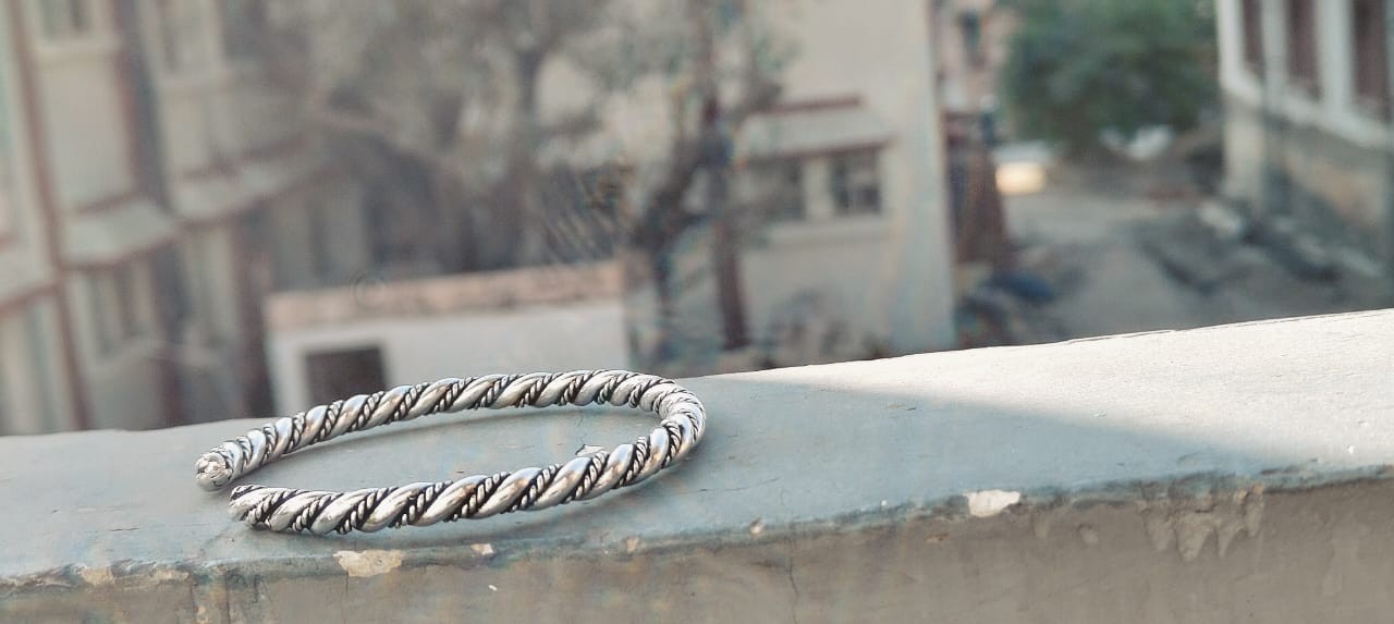 Handmade Twisted Silver Cuff Bracelet, Oxidized Open Bangle, Adjustable Minimal