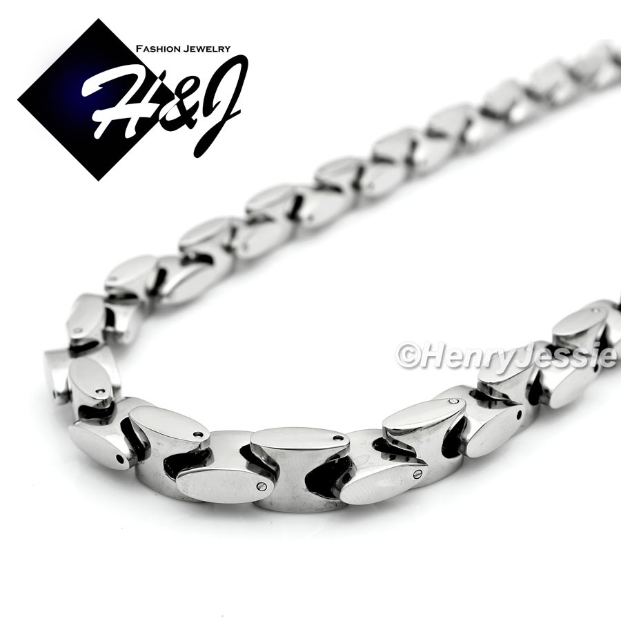 18-40″Stainless Steel 8mm Silver Interlock Chain Black Plated Cross Pendant*H2